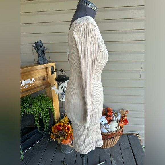 PRETTYGARDEN new with tags  Cream Midi Pullover Sweater Dress Long Sleeve - Picture 8 of 11
